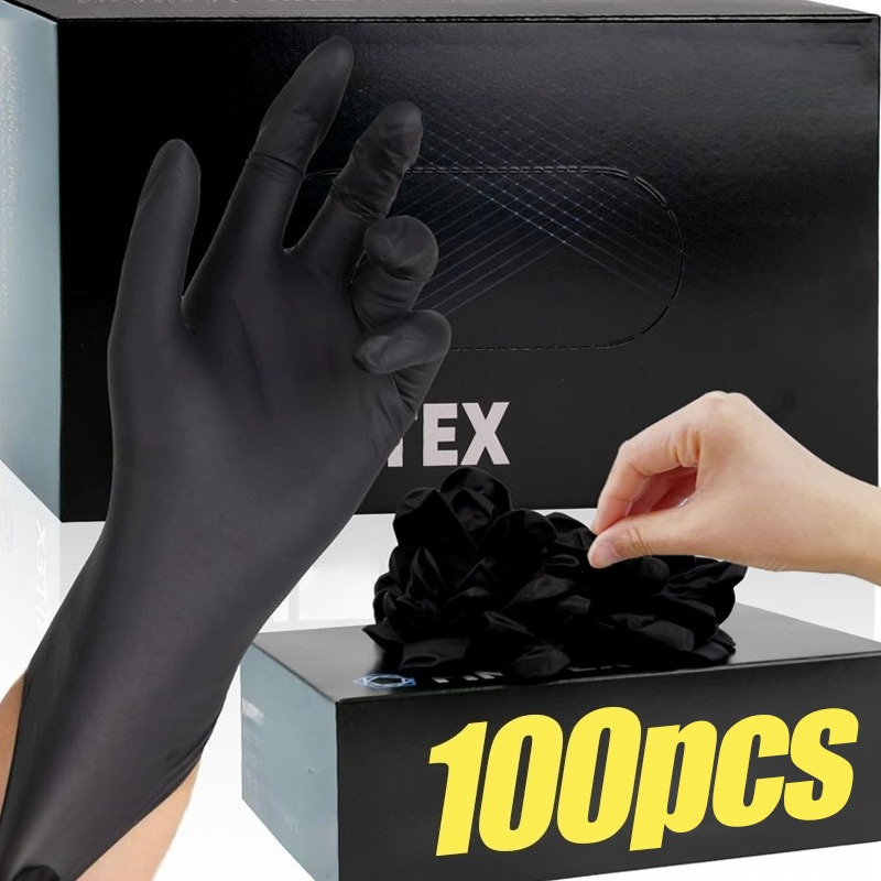 Latex Disposable Glove - Czarne rękawiczki jednorazowe unisex, grube, nitrylowe,